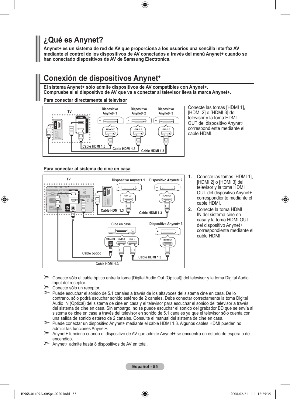 Conexión de dispositivos anynet, Qué es anynet | Samsung LE40A556P1F User Manual | Page 409 / 564