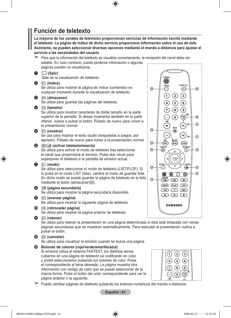 Función de teletexto | Samsung LE40A556P1F User Manual | Page 415 / 564