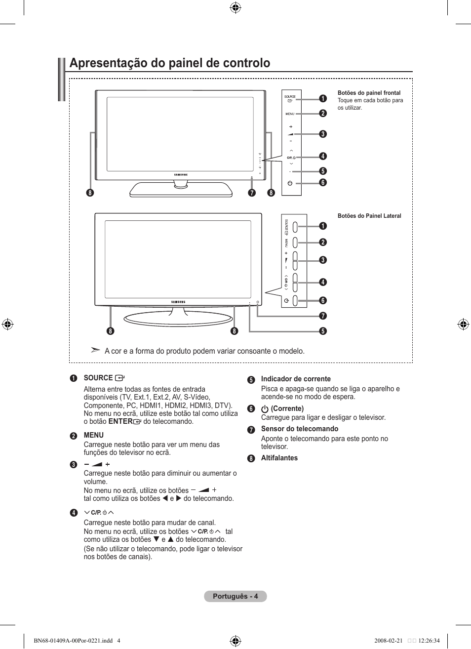 Apresentação do painel de controlo | Samsung LE40A556P1F User Manual | Page 428 / 564