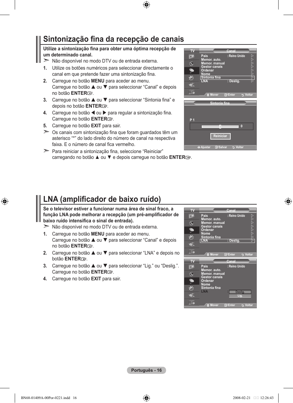 Sintonização fina da recepção de canais, Lna (amplificador de baixo ruído) | Samsung LE40A556P1F User Manual | Page 440 / 564