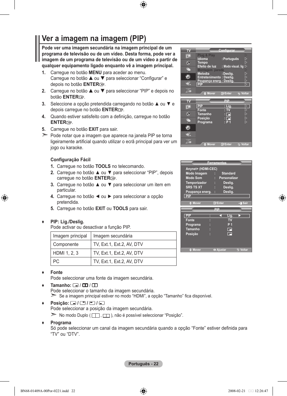 Ver a imagem na imagem (pip) | Samsung LE40A556P1F User Manual | Page 446 / 564