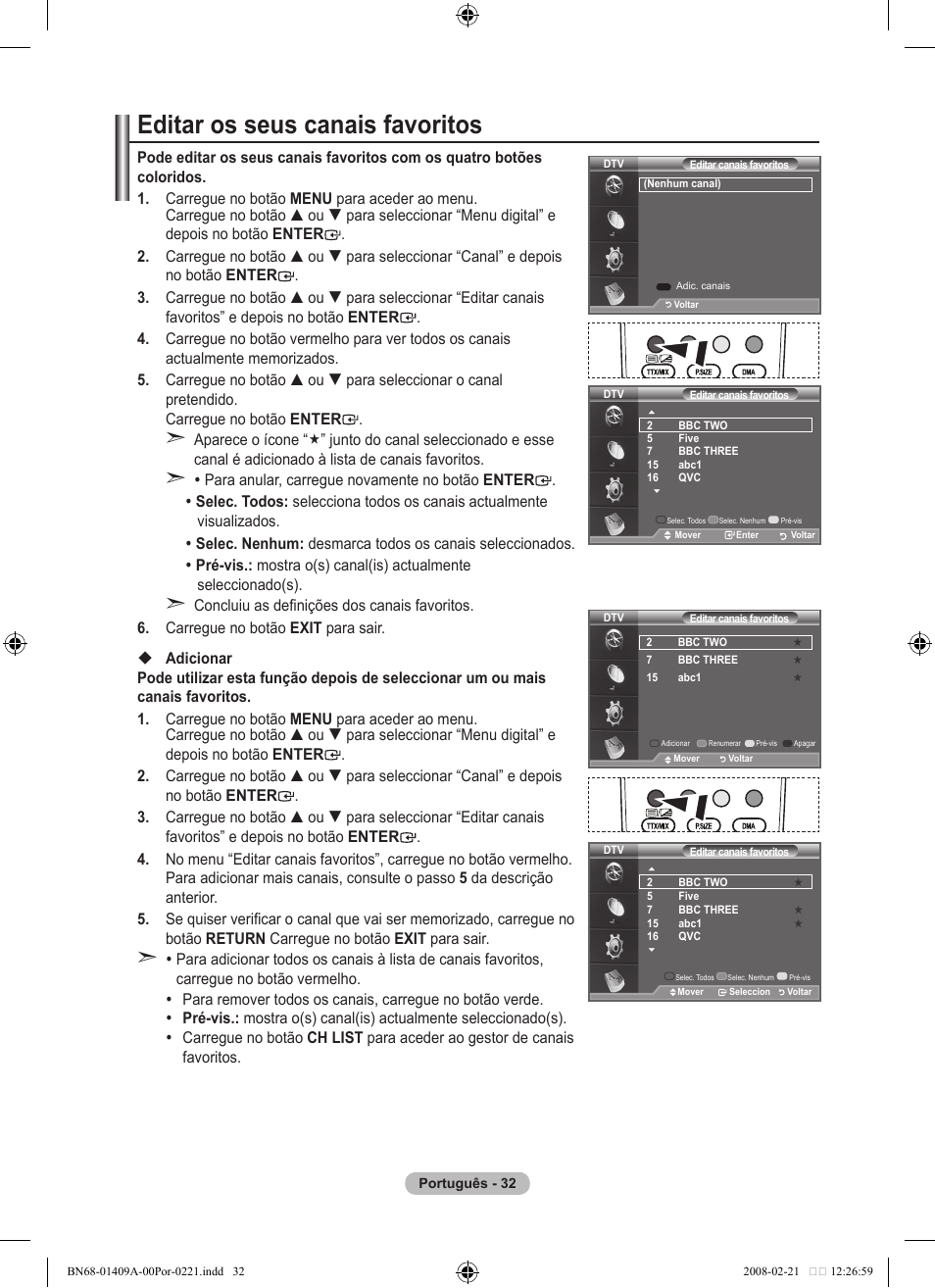 Editar os seus canais favoritos | Samsung LE40A556P1F User Manual | Page 456 / 564