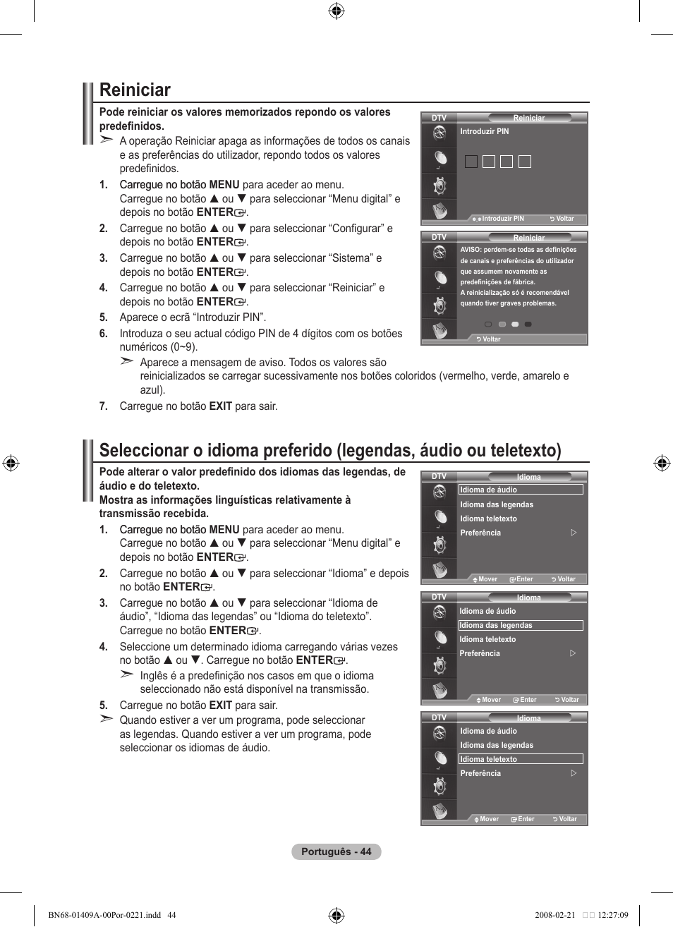 Reiniciar | Samsung LE40A556P1F User Manual | Page 468 / 564