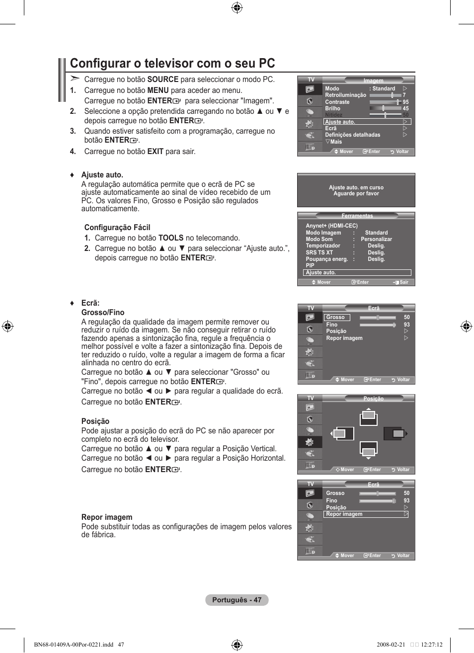 Configurar o televisor com o seu pc | Samsung LE40A556P1F User Manual | Page 471 / 564