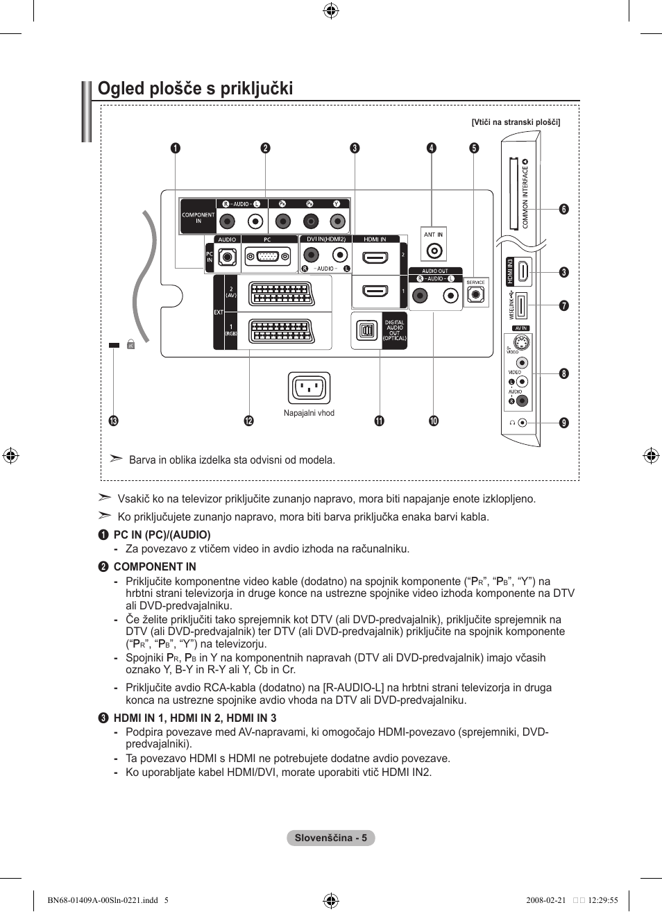 Ogled plošče s priključki | Samsung LE40A556P1F User Manual | Page 499 / 564