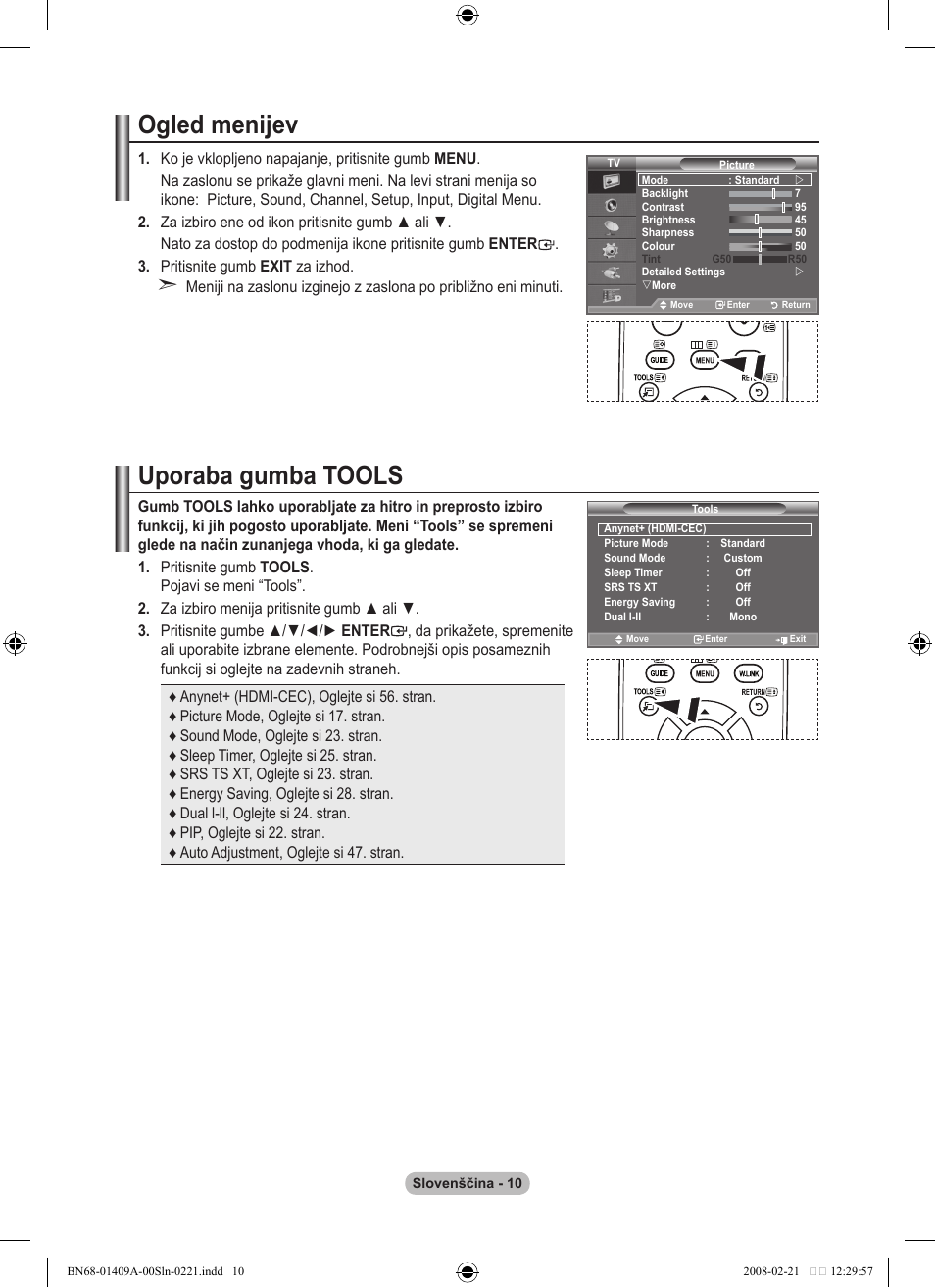 Ogled menijev, Uporaba gumba tools | Samsung LE40A556P1F User Manual | Page 504 / 564