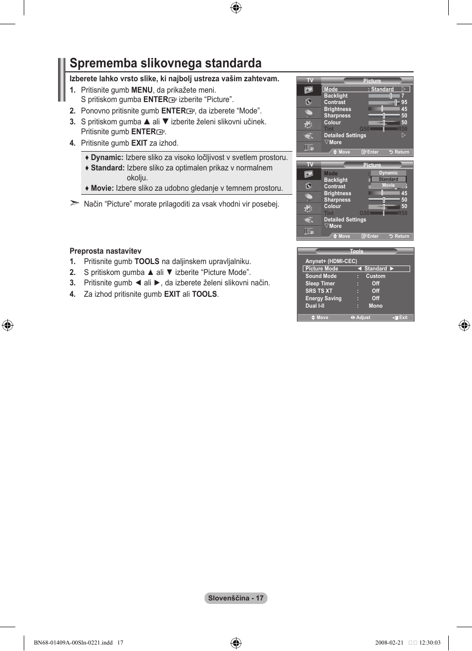 Sprememba slikovnega standarda | Samsung LE40A556P1F User Manual | Page 511 / 564