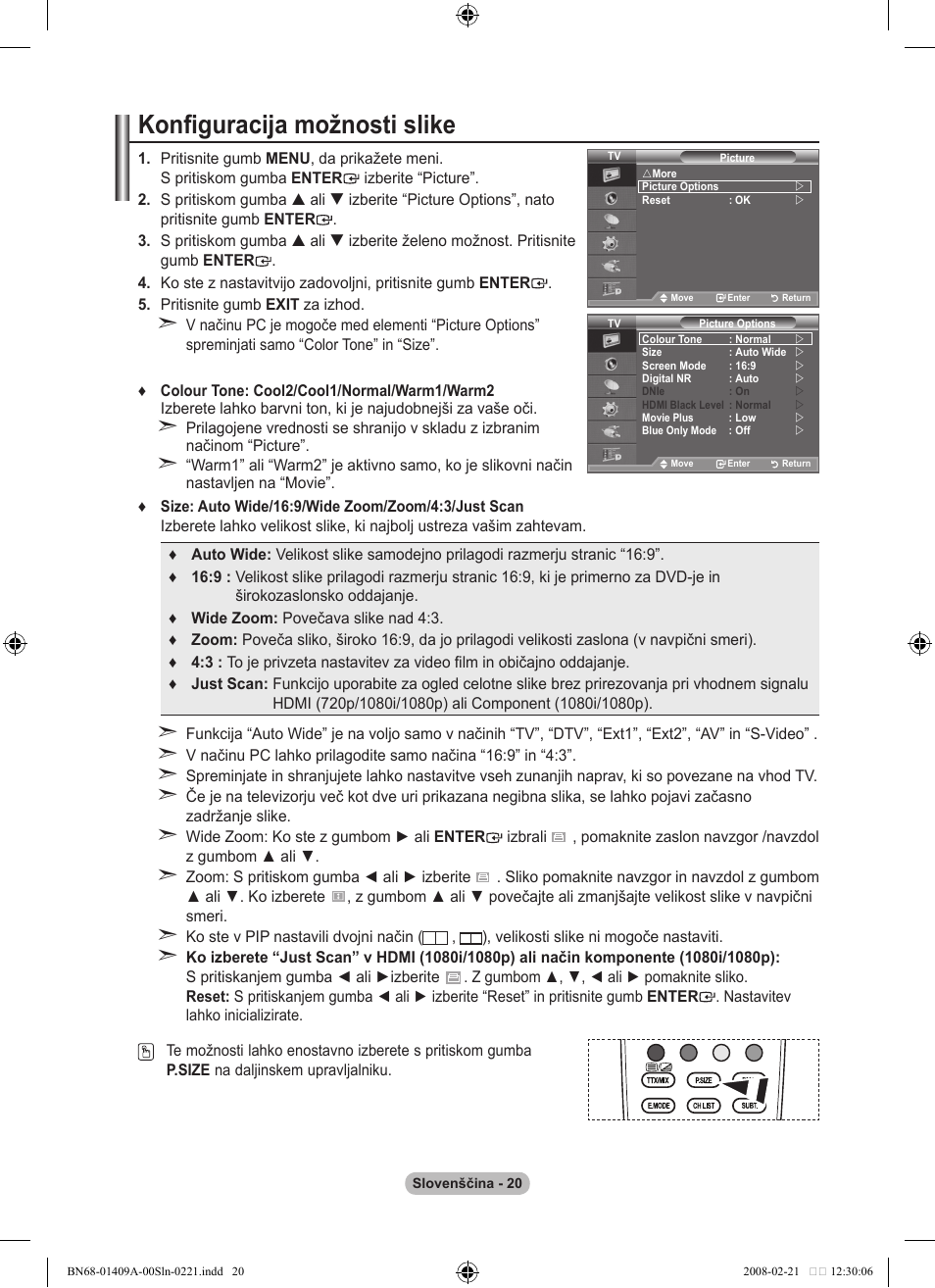 Konfiguracija možnosti slike | Samsung LE40A556P1F User Manual | Page 514 / 564