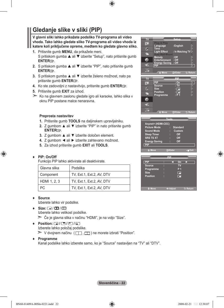 Gledanje slike v sliki (pip) | Samsung LE40A556P1F User Manual | Page 516 / 564