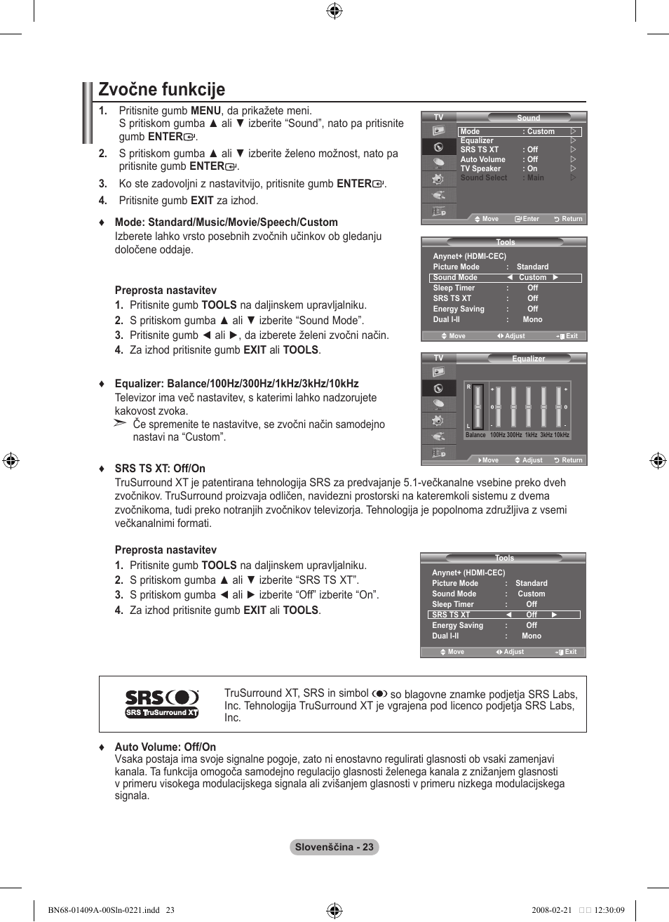 Zvočne funkcije | Samsung LE40A556P1F User Manual | Page 517 / 564