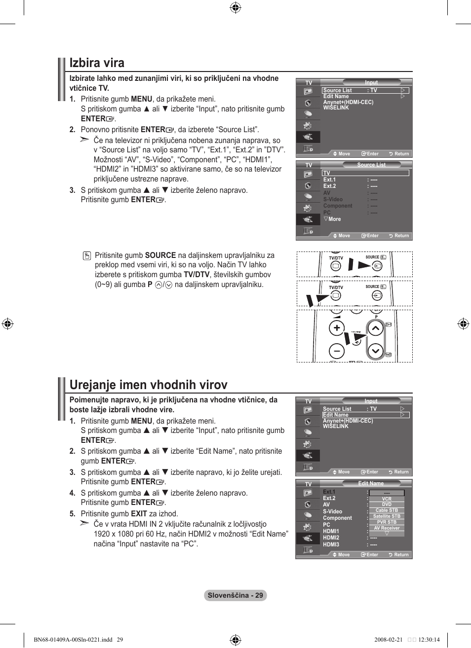 Izbira vira, Urejanje imen vhodnih virov, Na daljinskem upravljalniku | Samsung LE40A556P1F User Manual | Page 523 / 564