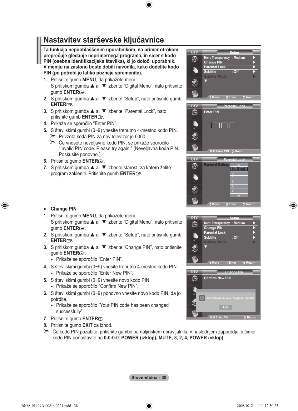 Nastavitev starševske ključavnice | Samsung LE40A556P1F User Manual | Page 532 / 564