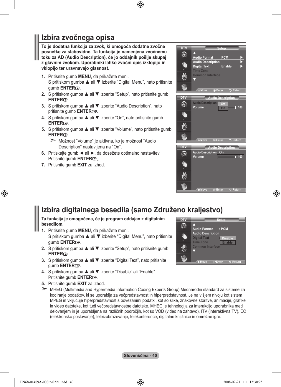 Izbira zvočnega opisa | Samsung LE40A556P1F User Manual | Page 534 / 564