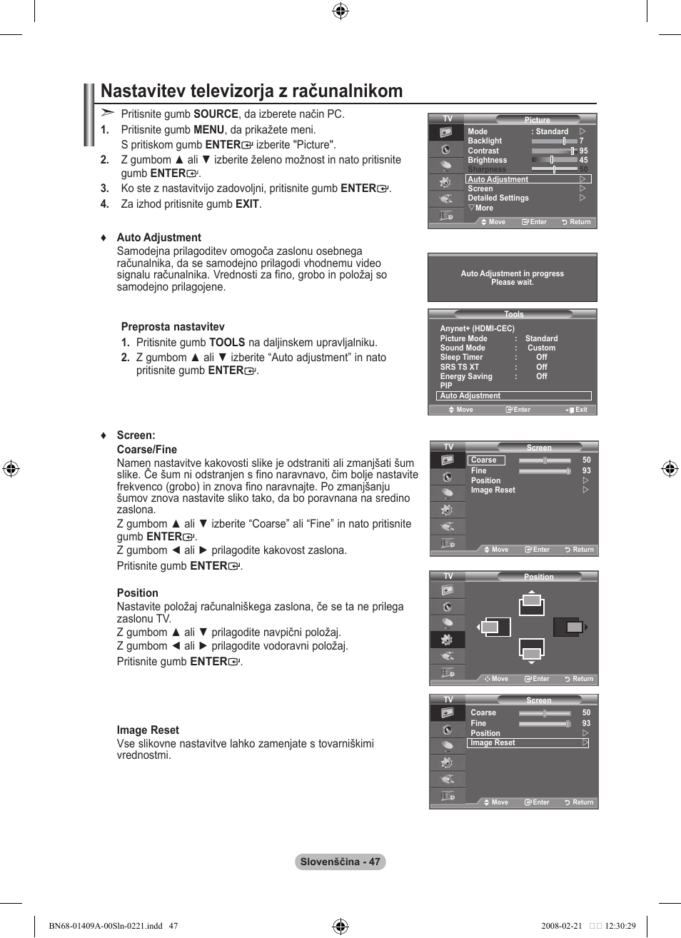 Nastavitev televizorja z računalnikom | Samsung LE40A556P1F User Manual | Page 541 / 564