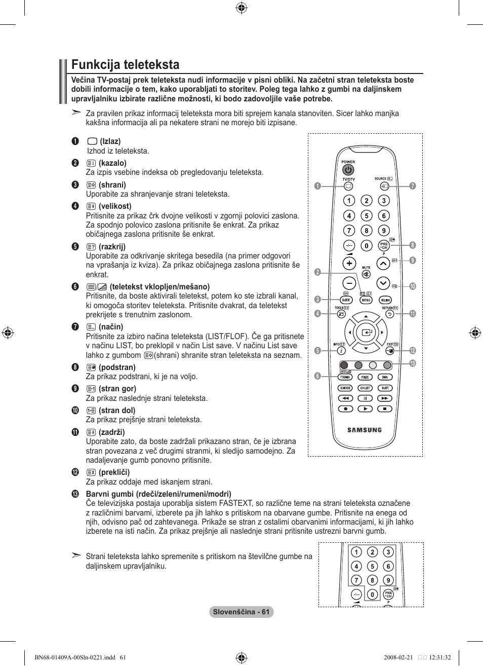Funkcija teleteksta | Samsung LE40A556P1F User Manual | Page 555 / 564