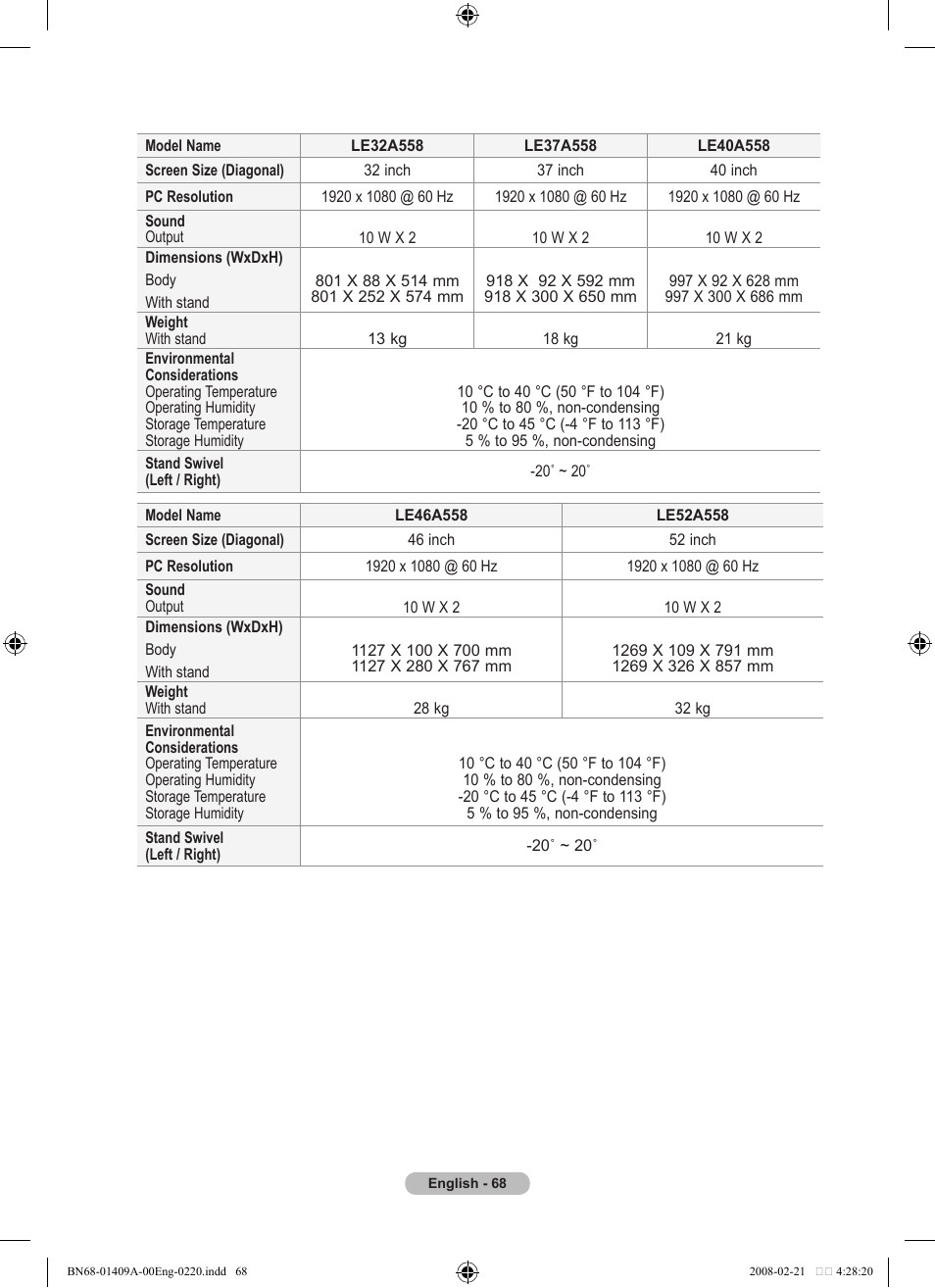 Samsung LE40A556P1F User Manual | Page 70 / 564