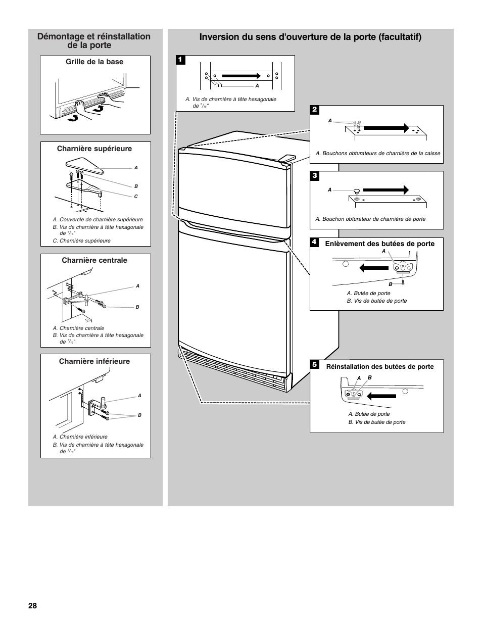 Démontage et réinstallation de la porte | Amana W10249209A User Manual | Page 28 / 34