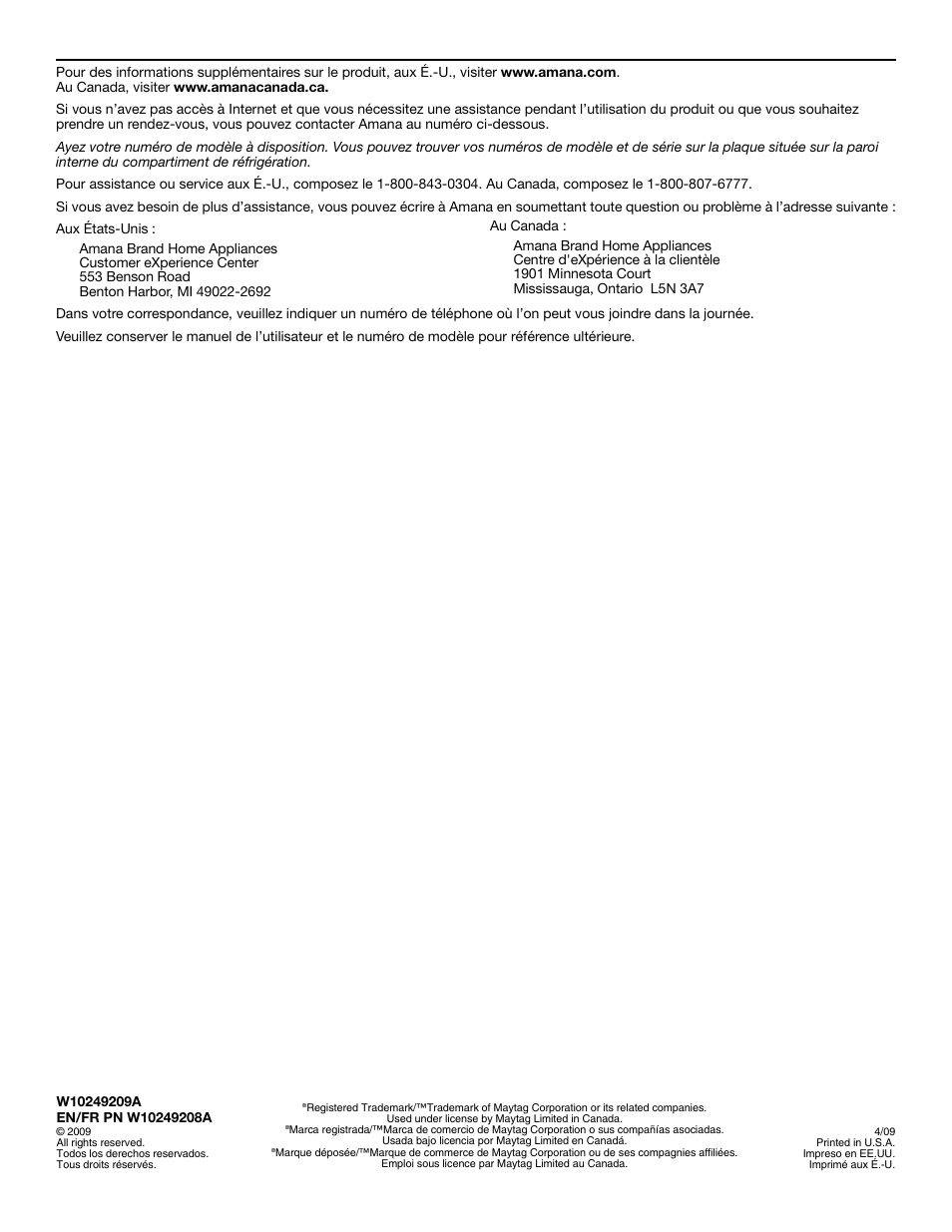 Amana W10249209A User Manual | Page 34 / 34