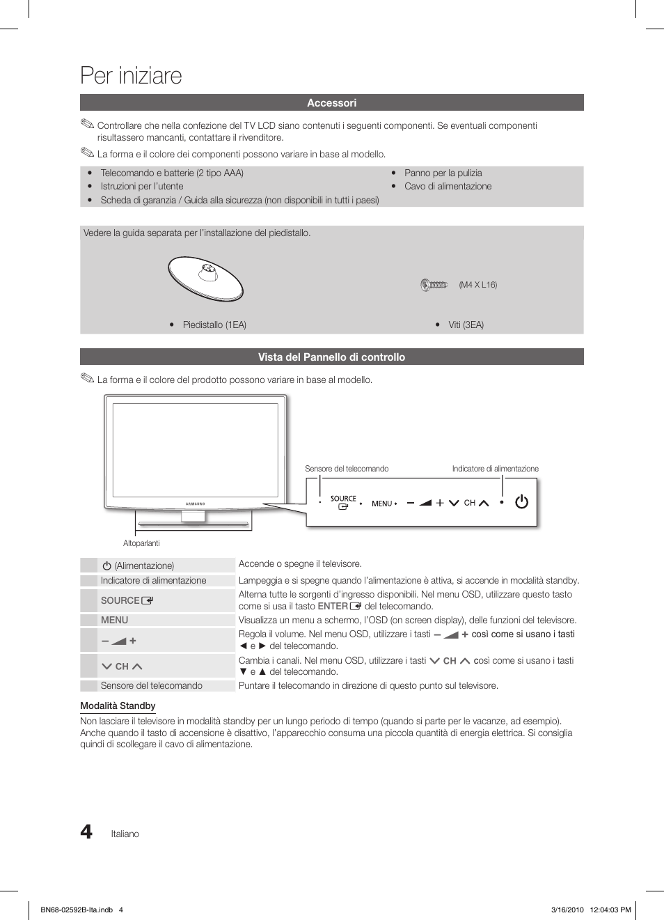 Per iniziare | Samsung LE26C450E1W User Manual | Page 121 / 158