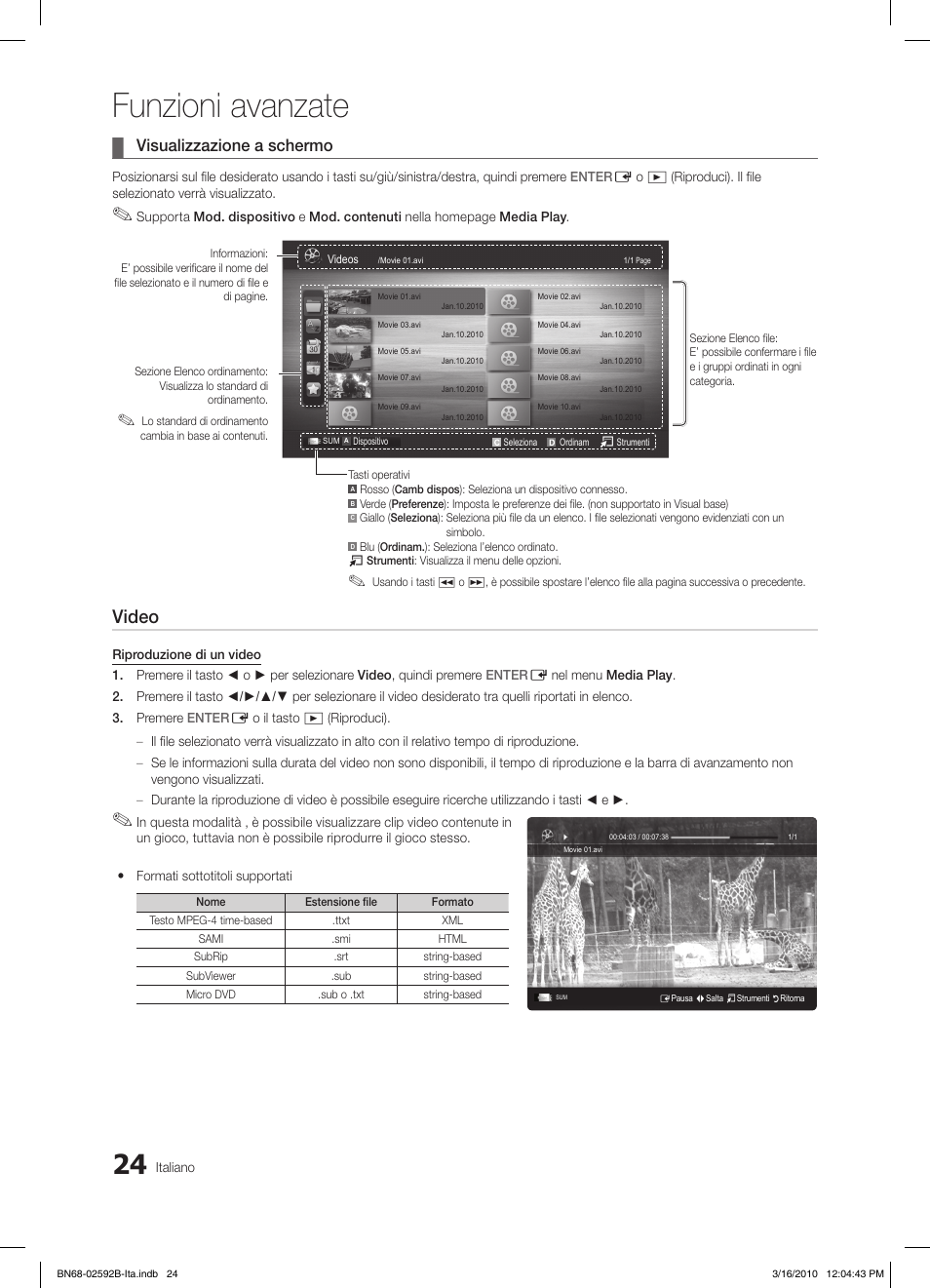 Funzioni avanzate, Video, Visualizzazione a schermo | Samsung LE26C450E1W User Manual | Page 141 / 158