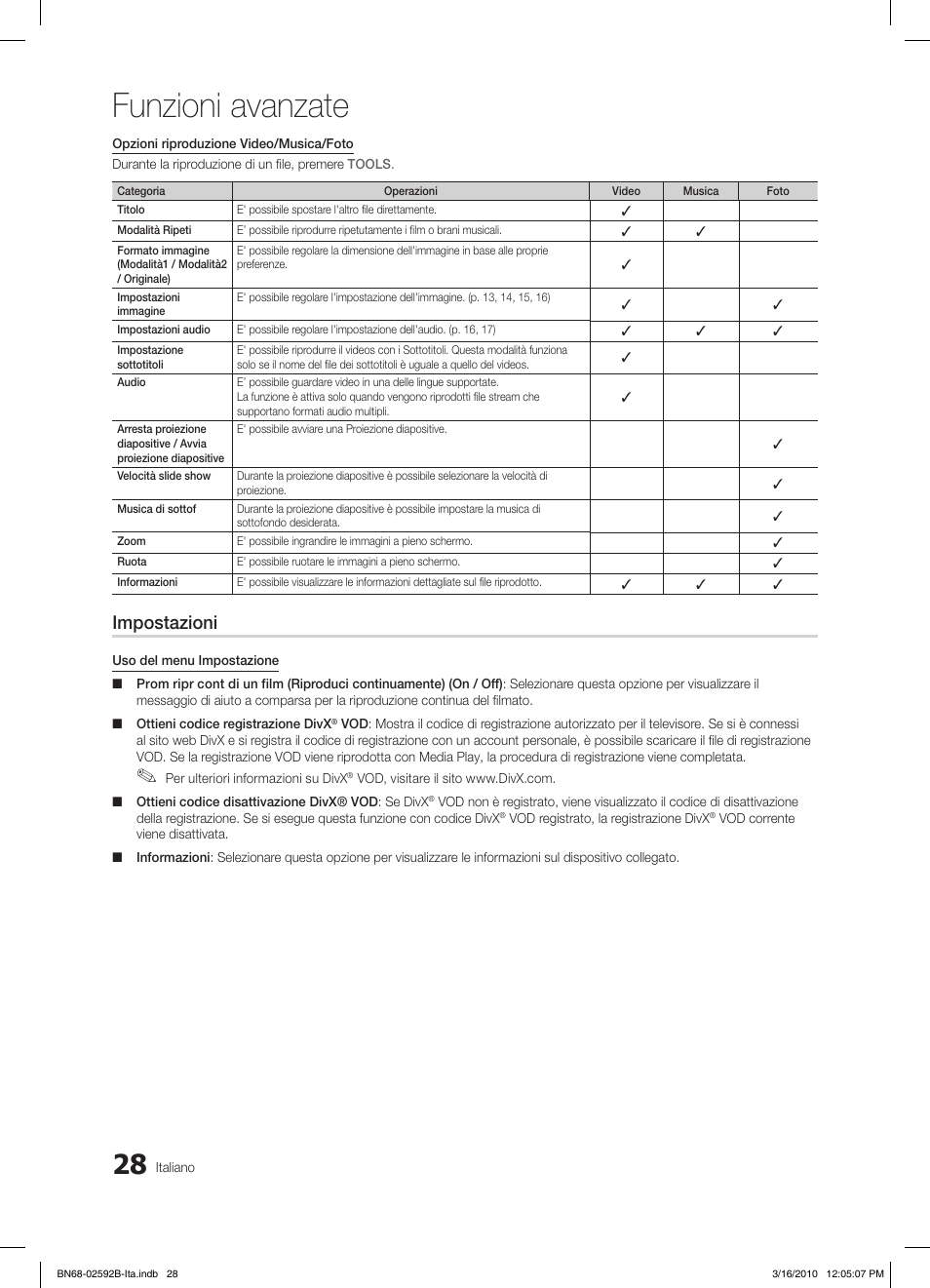 Funzioni avanzate, Impostazioni | Samsung LE26C450E1W User Manual | Page 145 / 158