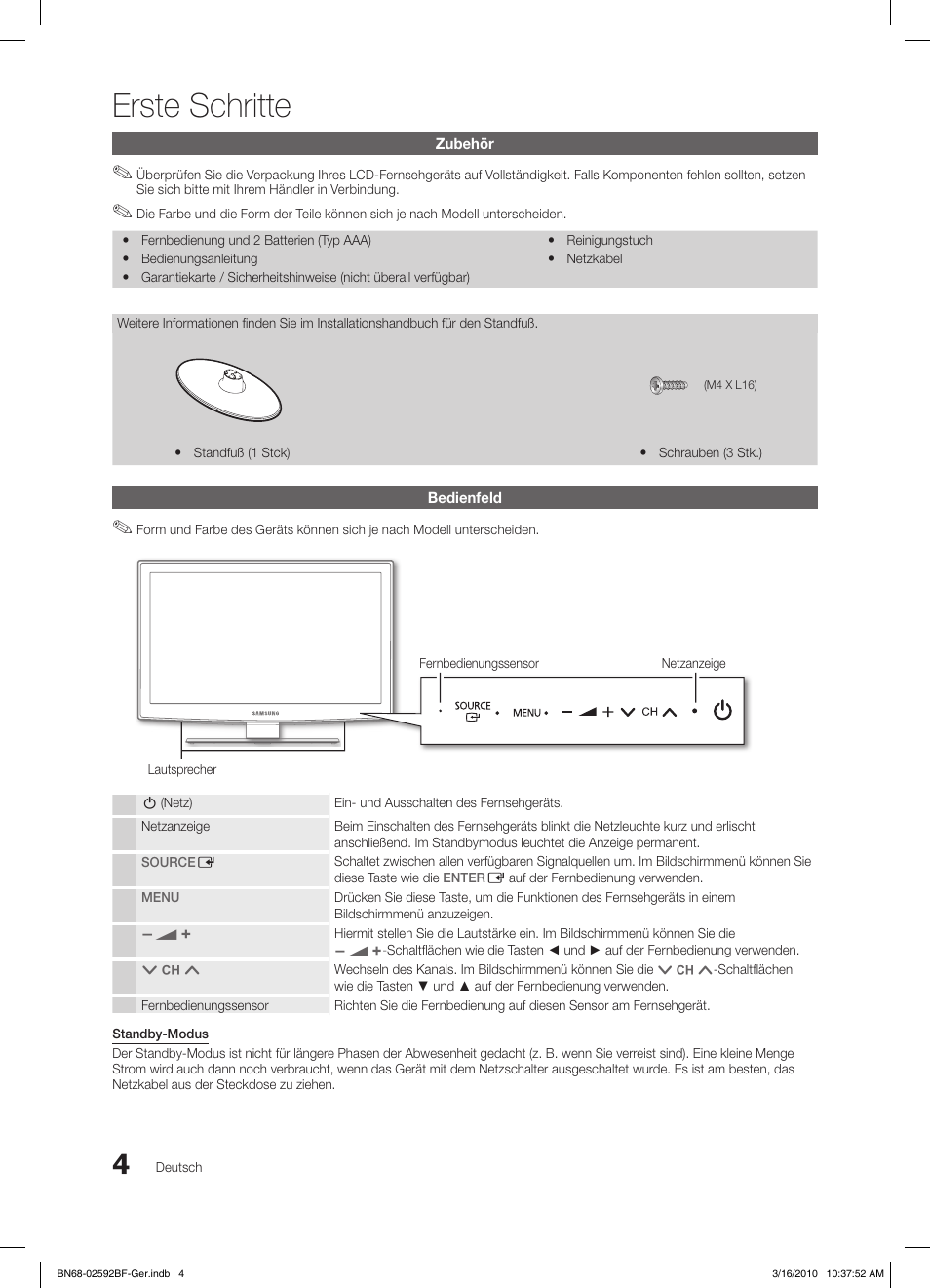 Erste schritte | Samsung LE26C450E1W User Manual | Page 43 / 158