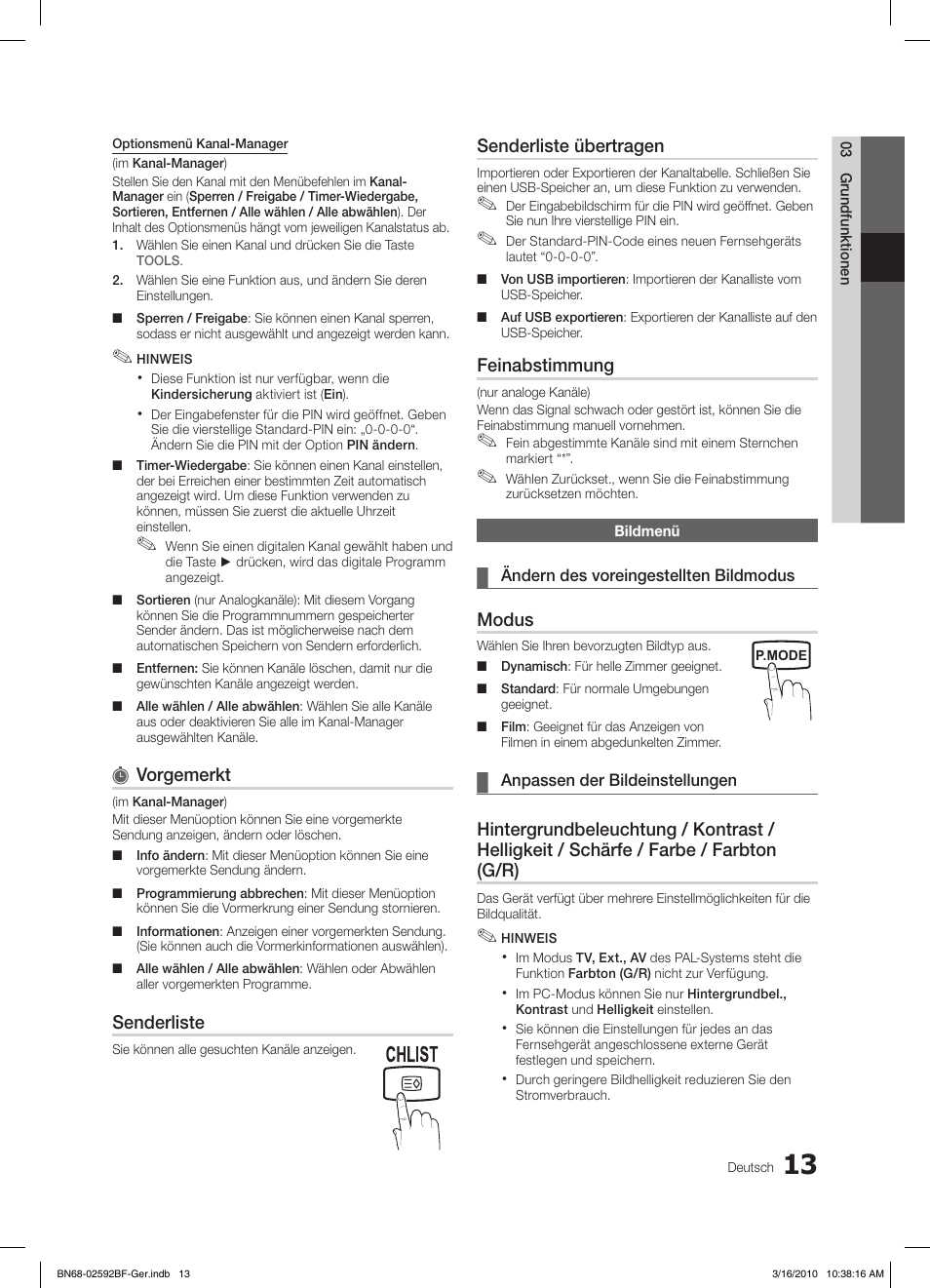 Vorgemerkt, Senderliste, Senderliste übertragen | Feinabstimmung, Modus | Samsung LE26C450E1W User Manual | Page 52 / 158