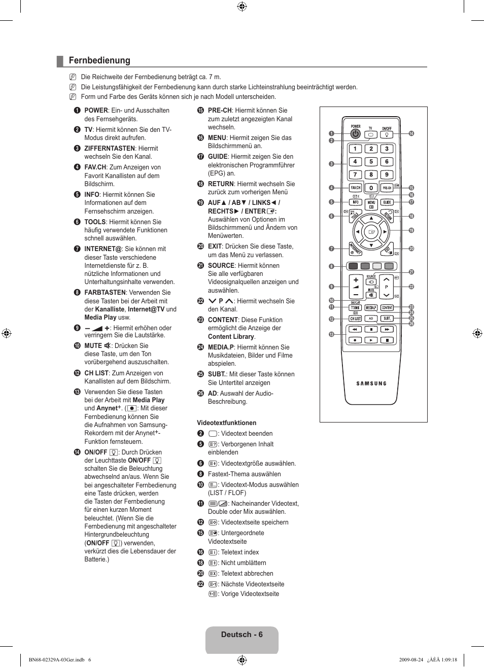 Fernbedienung | Samsung UE40B7020WW User Manual | Page 172 / 704