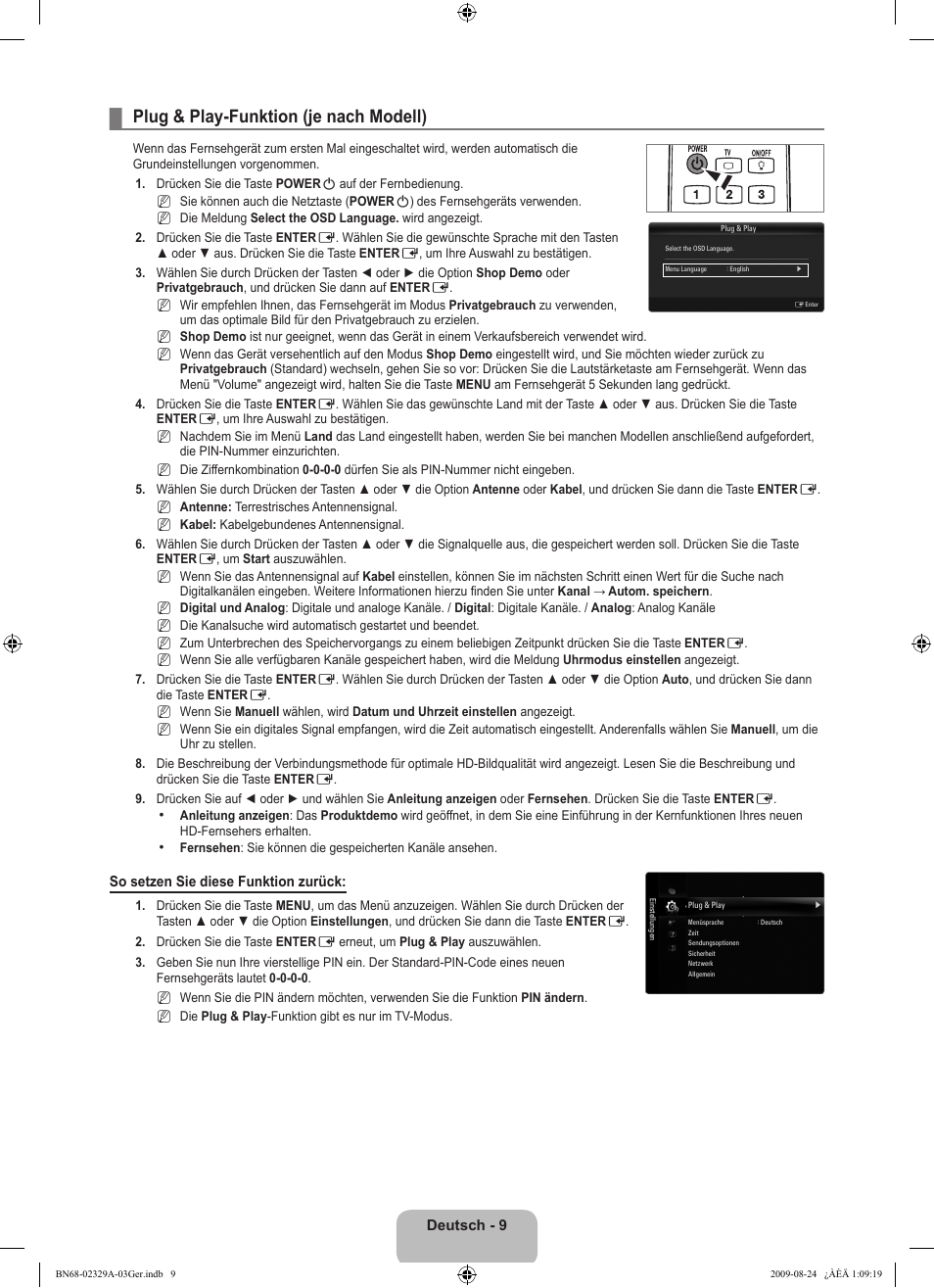 Plug & play-funktion (je nach modell) | Samsung UE40B7020WW User Manual | Page 175 / 704