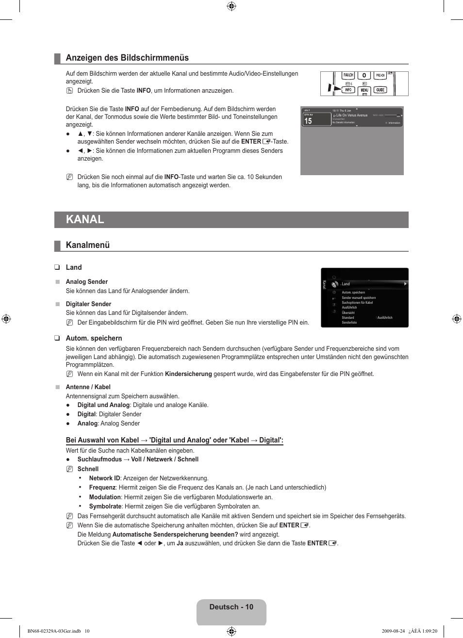 Kanal, Anzeigen des bildschirmmenüs, Kanalmenü | Samsung UE40B7020WW User Manual | Page 176 / 704