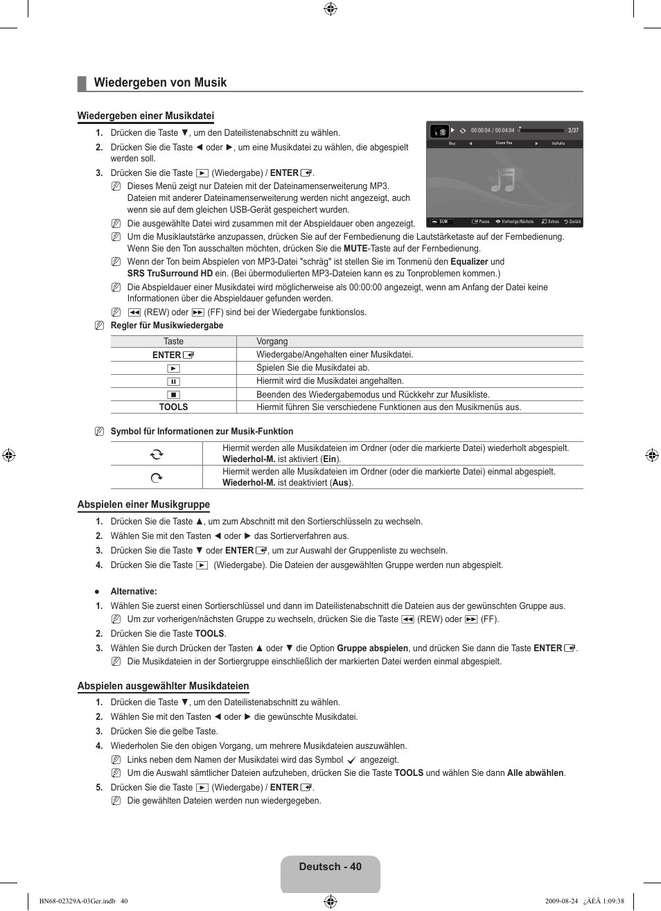 Wiedergeben von musik | Samsung UE40B7020WW User Manual | Page 206 / 704