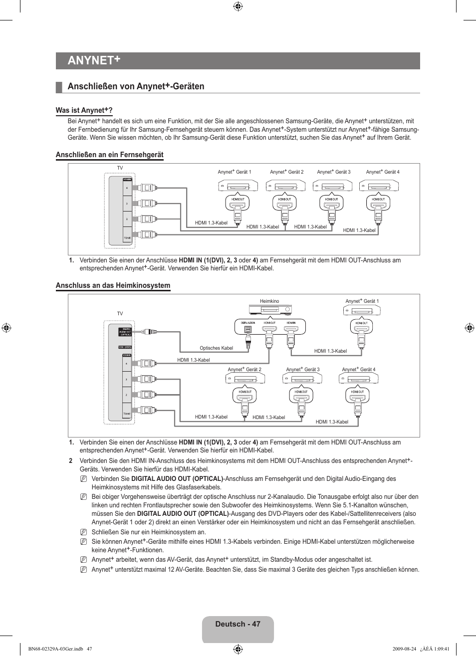 Anynet, Anschließen von anynet+-geräten | Samsung UE40B7020WW User Manual | Page 213 / 704