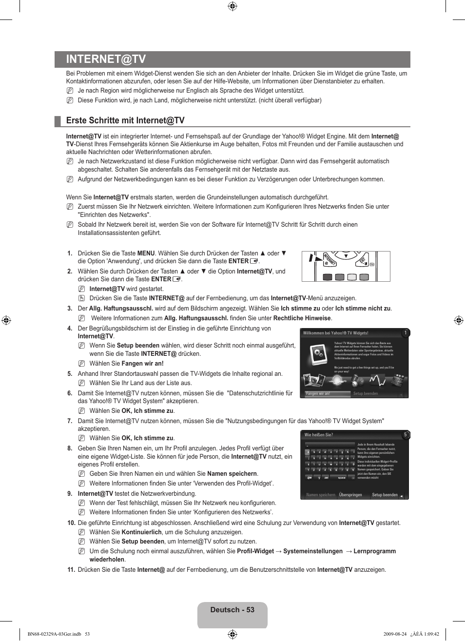 Internet@tv, Erste schritte mit internet@tv | Samsung UE40B7020WW User Manual | Page 219 / 704