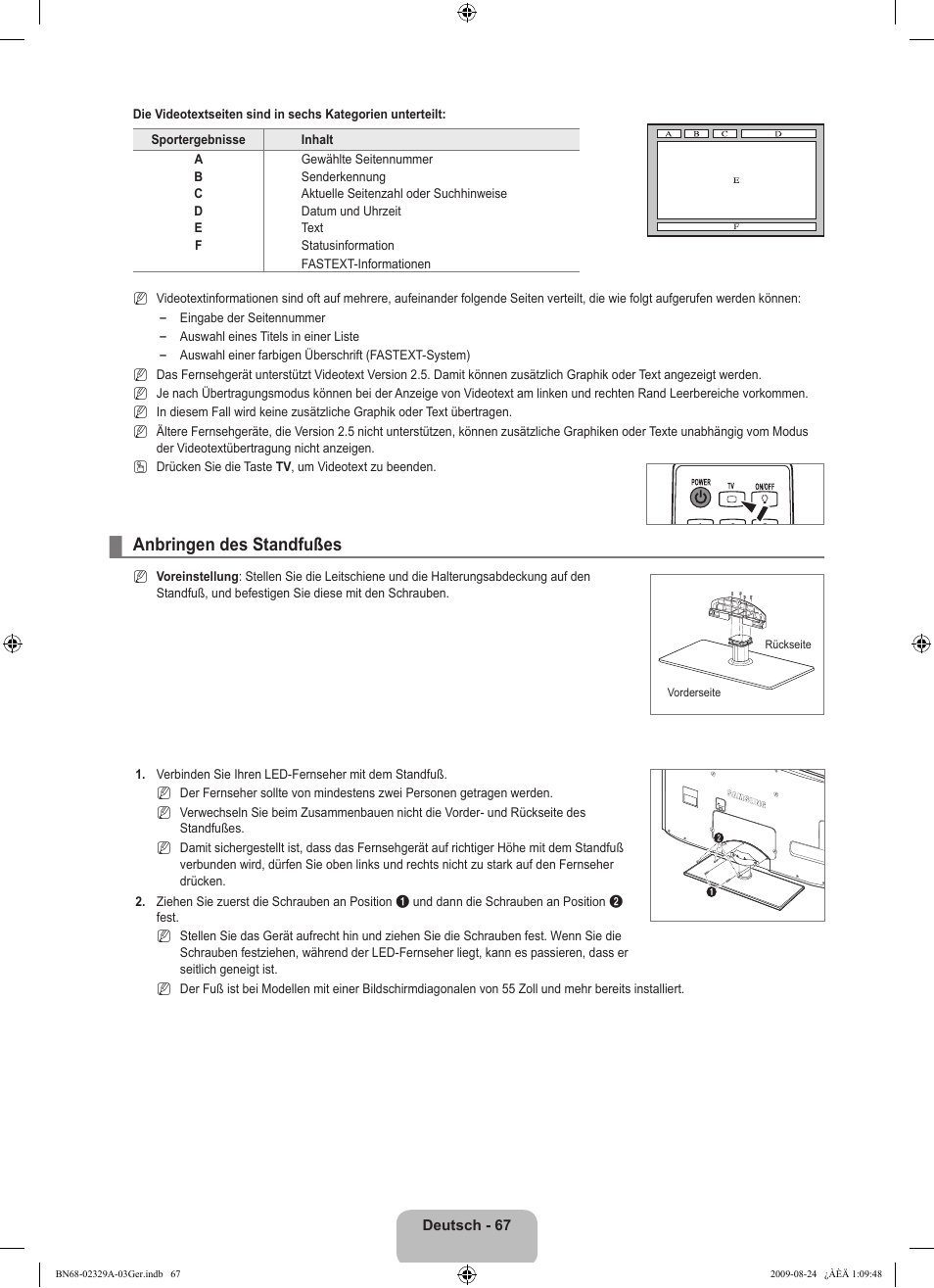 Anbringen des standfußes | Samsung UE40B7020WW User Manual | Page 233 / 704