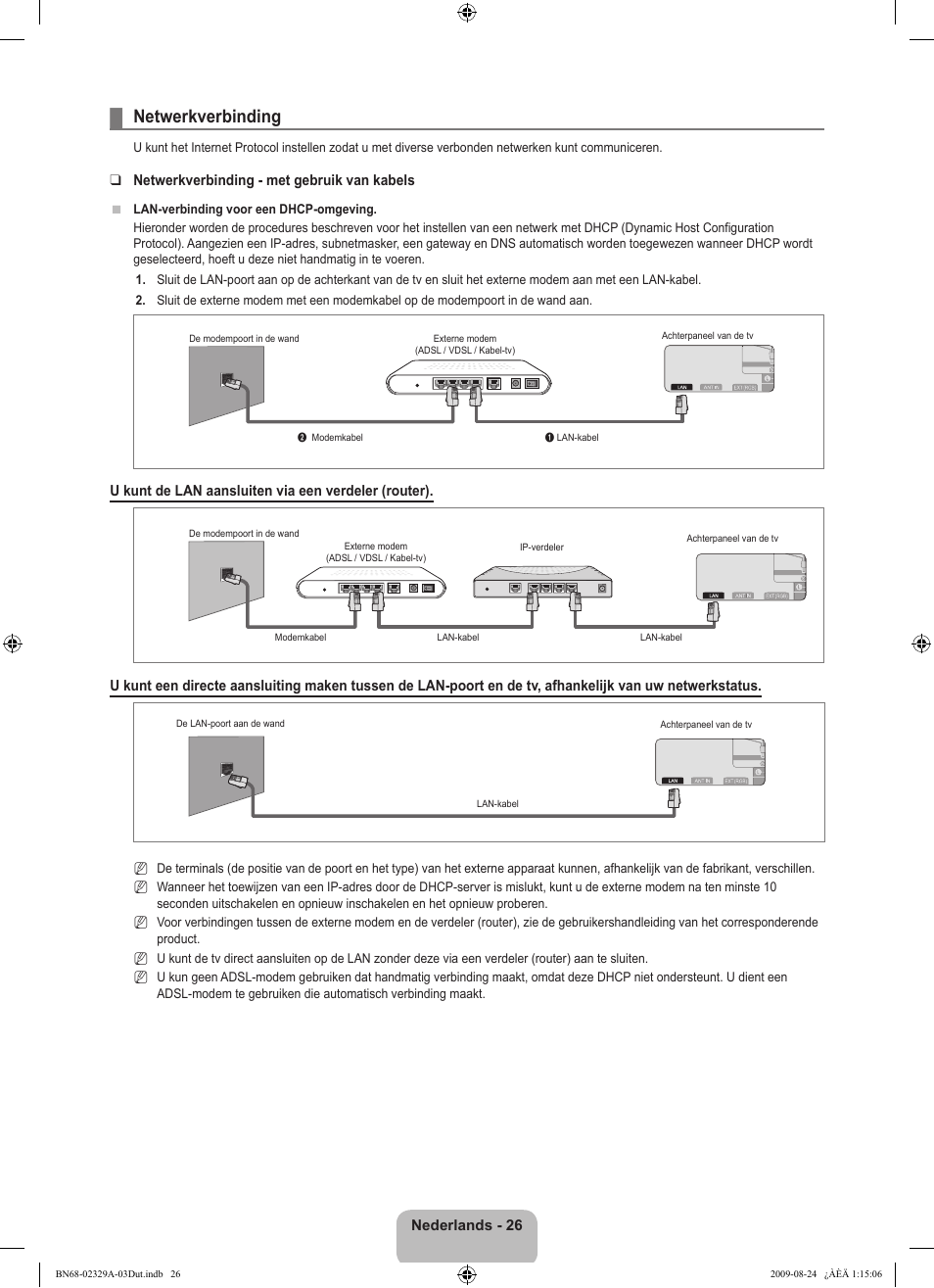 Netwerkverbinding | Samsung UE40B7020WW User Manual | Page 268 / 704