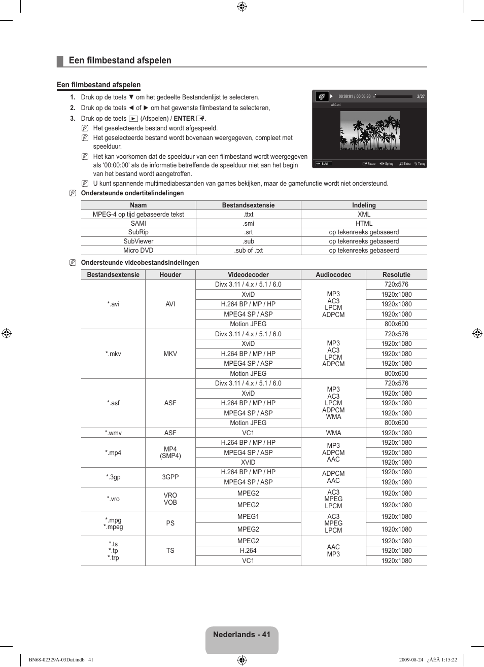 Een filmbestand afspelen | Samsung UE40B7020WW User Manual | Page 283 / 704