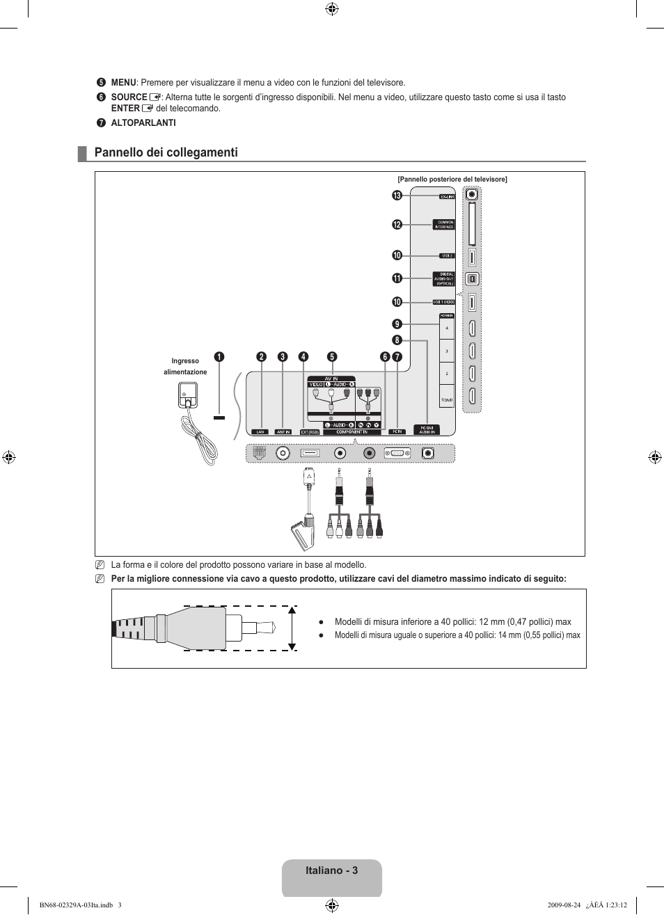 Pannello dei collegamenti | Samsung UE40B7020WW User Manual | Page 321 / 704