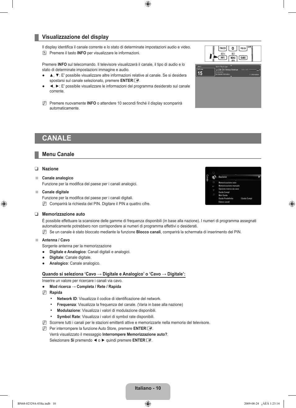 Canale, Visualizzazione del display, Menu canale | Samsung UE40B7020WW User Manual | Page 328 / 704