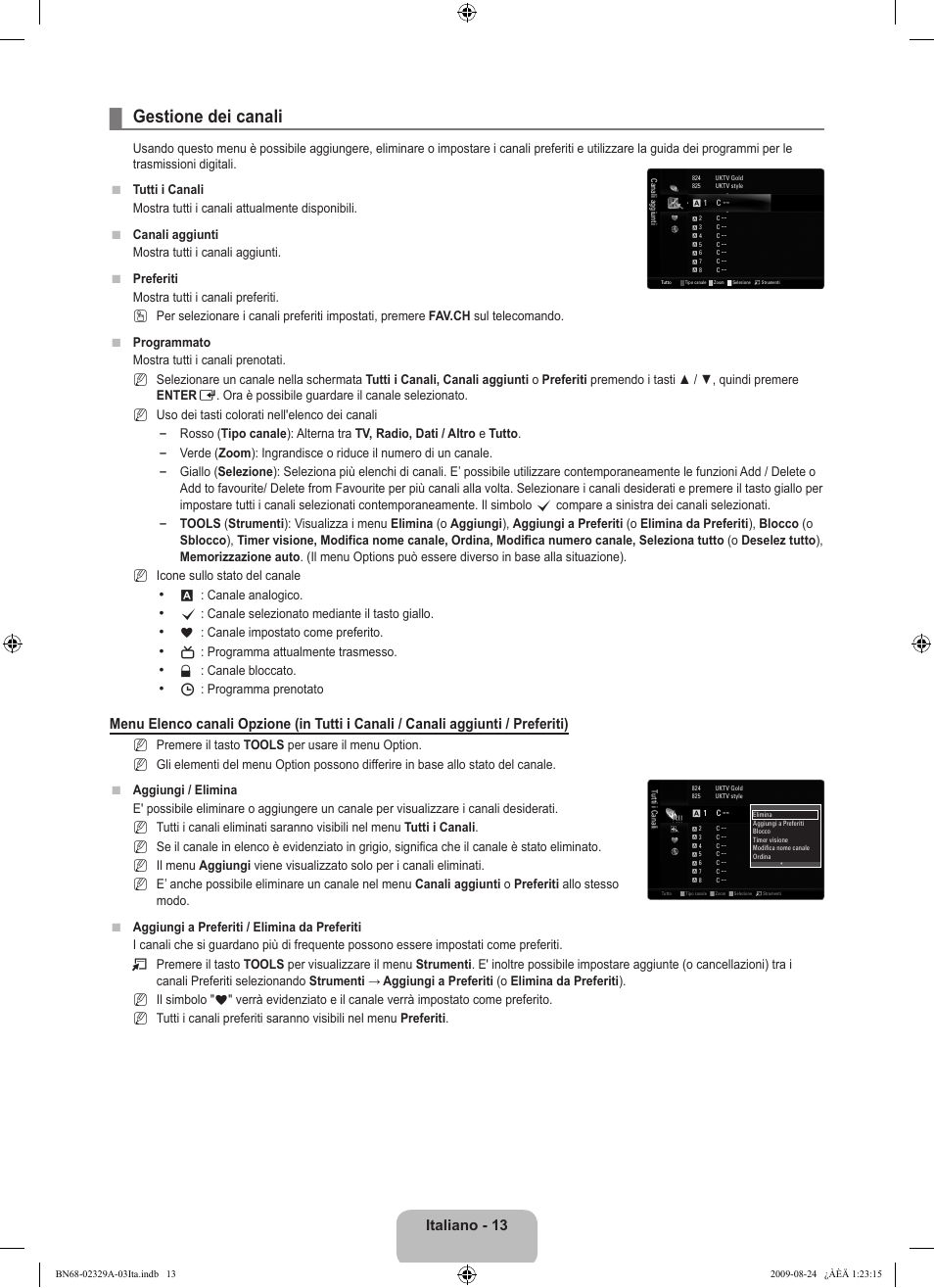 Gestione dei canali, Italiano - 13 | Samsung UE40B7020WW User Manual | Page 331 / 704