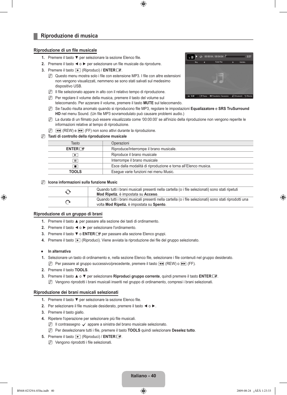 Riproduzione di musica | Samsung UE40B7020WW User Manual | Page 358 / 704