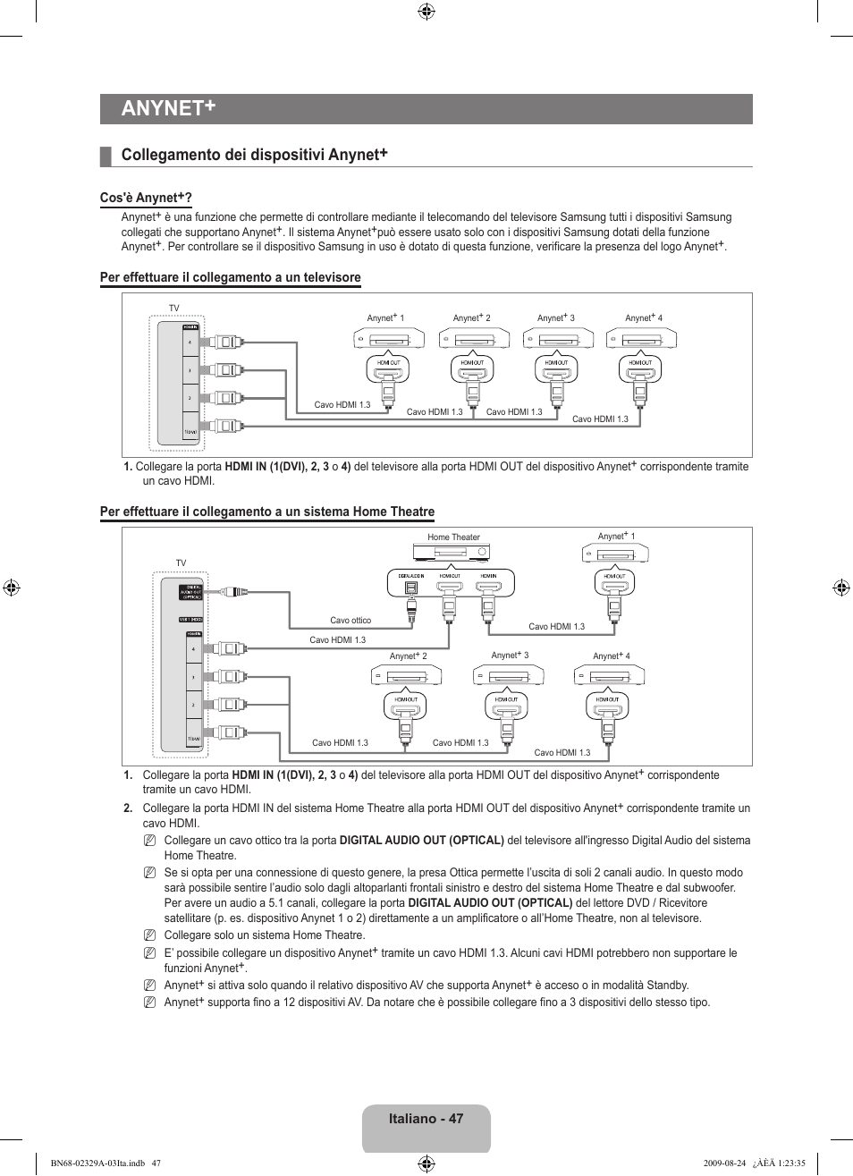 Anynet, Collegamento dei dispositivi anynet | Samsung UE40B7020WW User Manual | Page 365 / 704