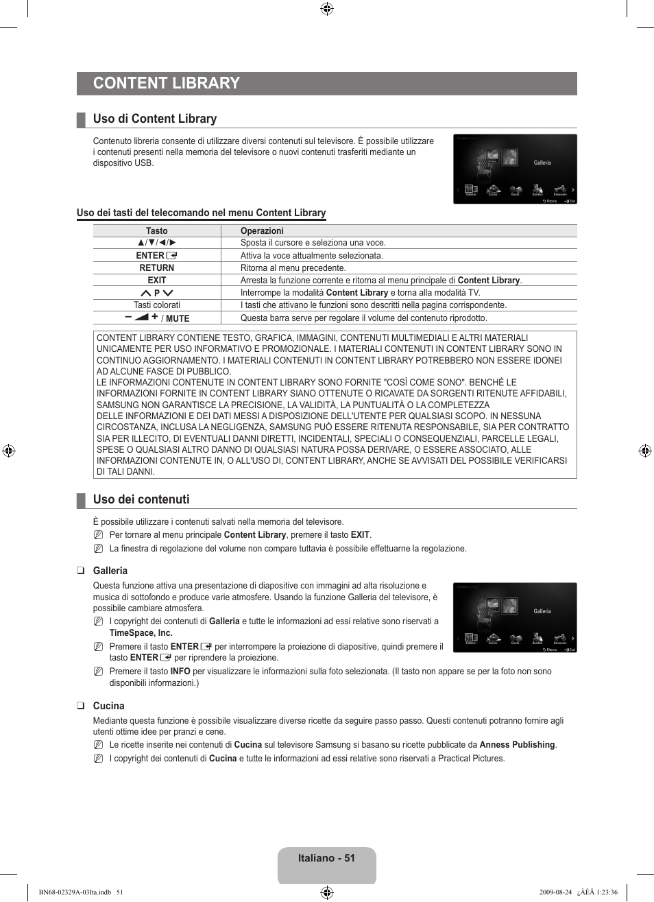Content library, Uso di content library, Uso dei contenuti | Samsung UE40B7020WW User Manual | Page 369 / 704