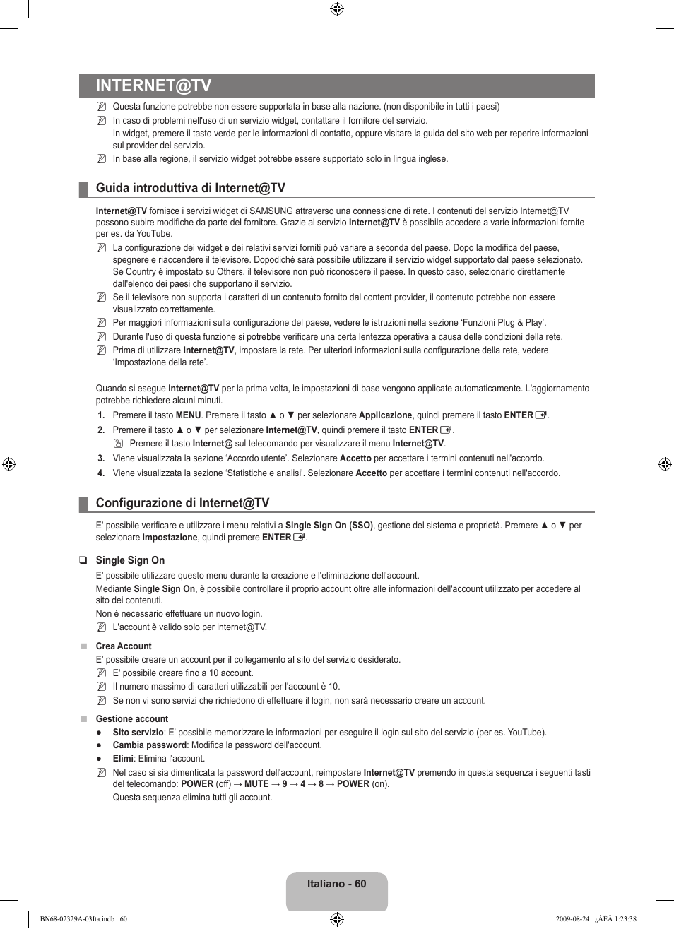 Internet@tv, Guida introduttiva di internet@tv, Configurazione di internet@tv | Samsung UE40B7020WW User Manual | Page 378 / 704