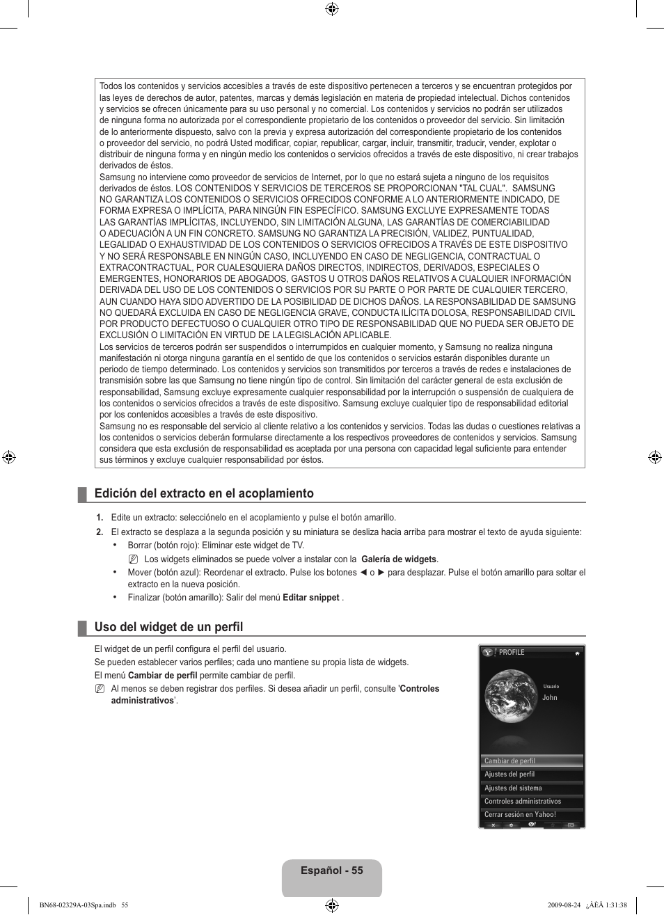 Edición del extracto en el acoplamiento, Uso del widget de un perfil | Samsung UE40B7020WW User Manual | Page 449 / 704