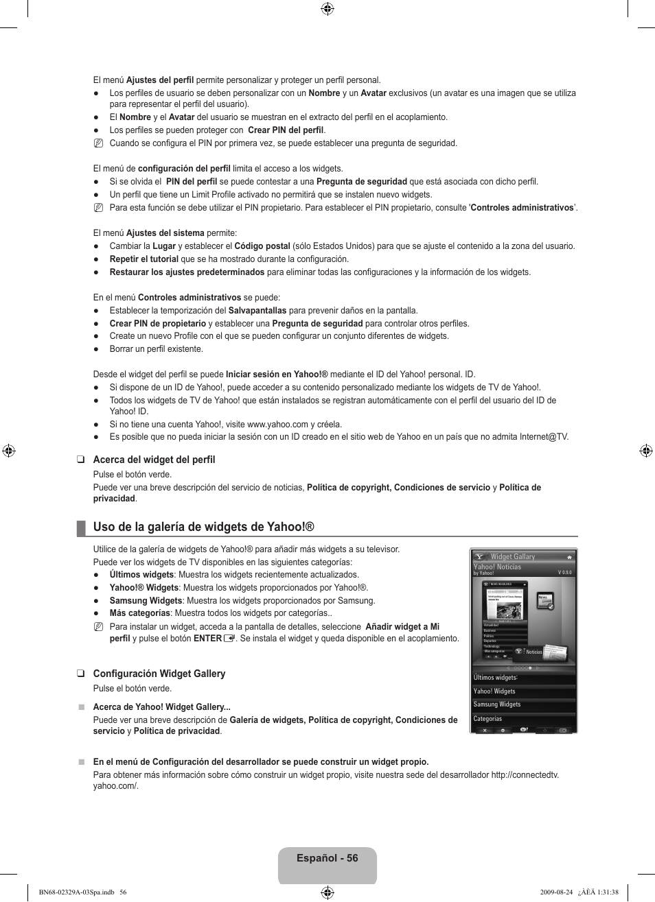 Uso de la galería de widgets de yahoo | Samsung UE40B7020WW User Manual | Page 450 / 704