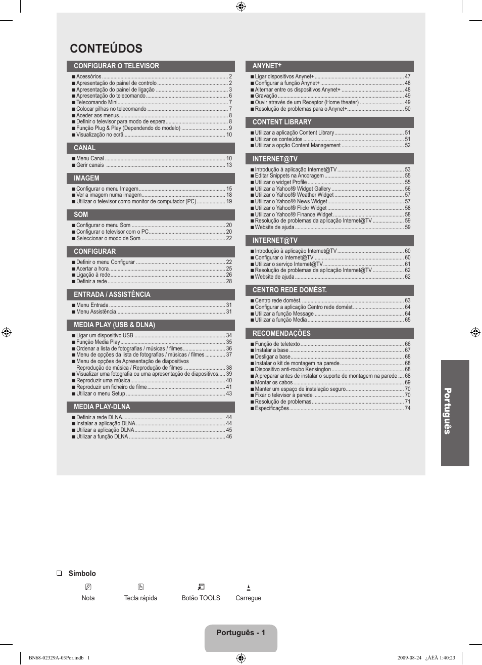 Conteúdos, Por tuguês | Samsung UE40B7020WW User Manual | Page 471 / 704