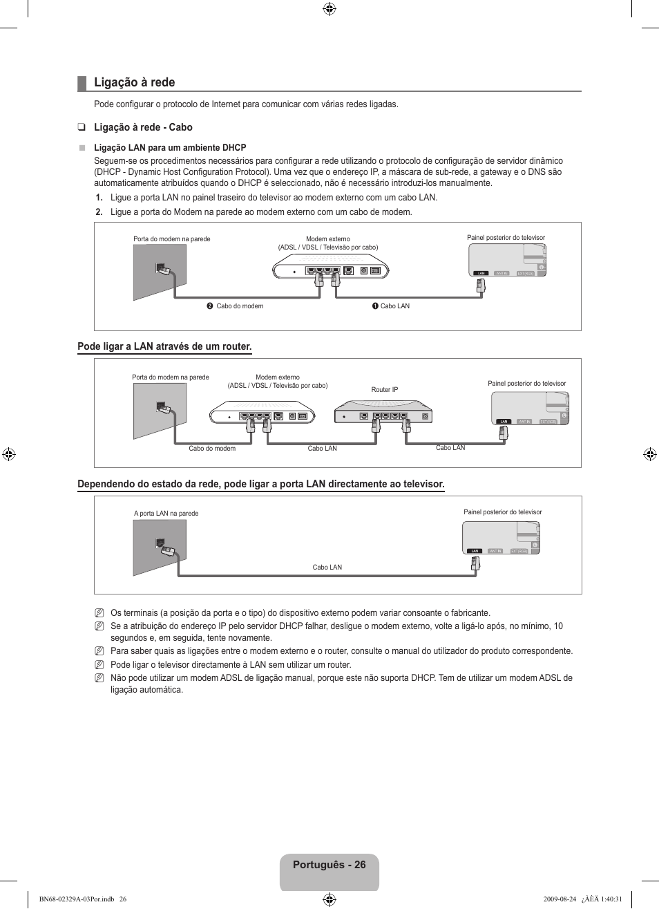 Ligação à rede | Samsung UE40B7020WW User Manual | Page 496 / 704