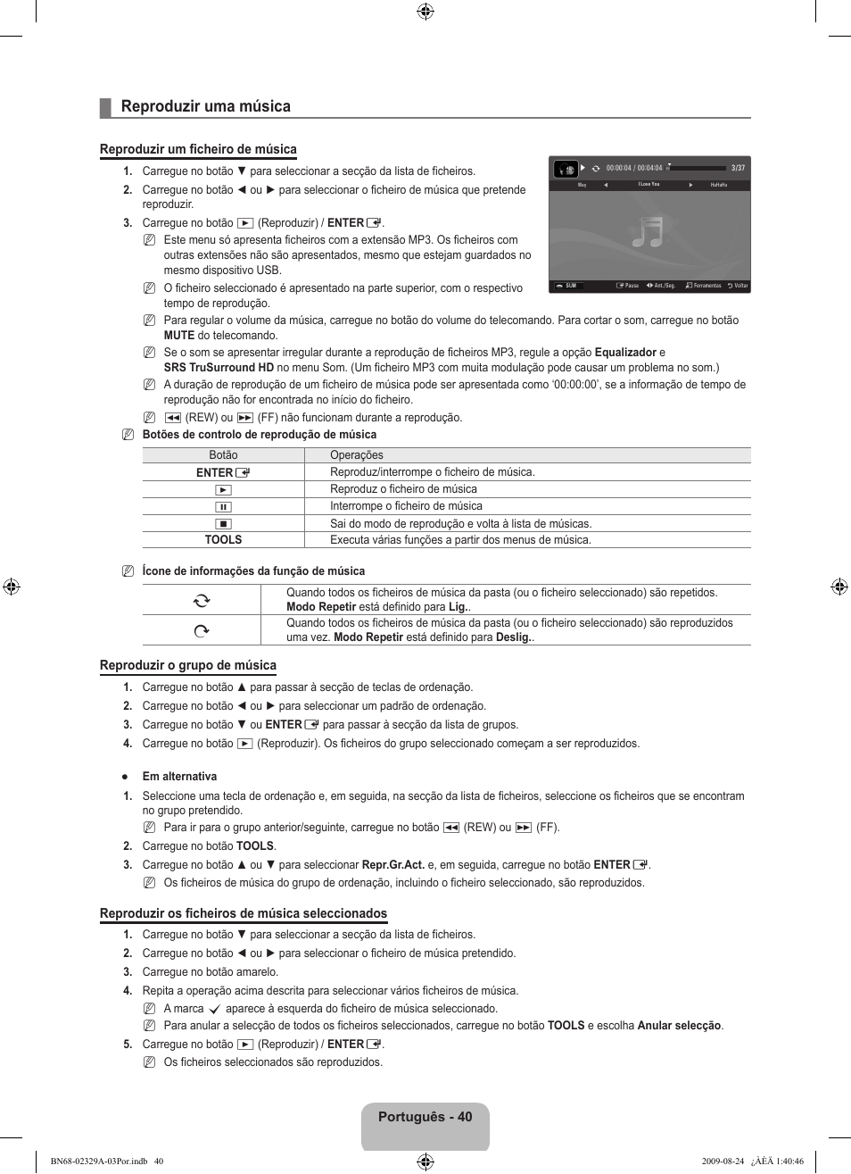 Reproduzir uma música | Samsung UE40B7020WW User Manual | Page 510 / 704