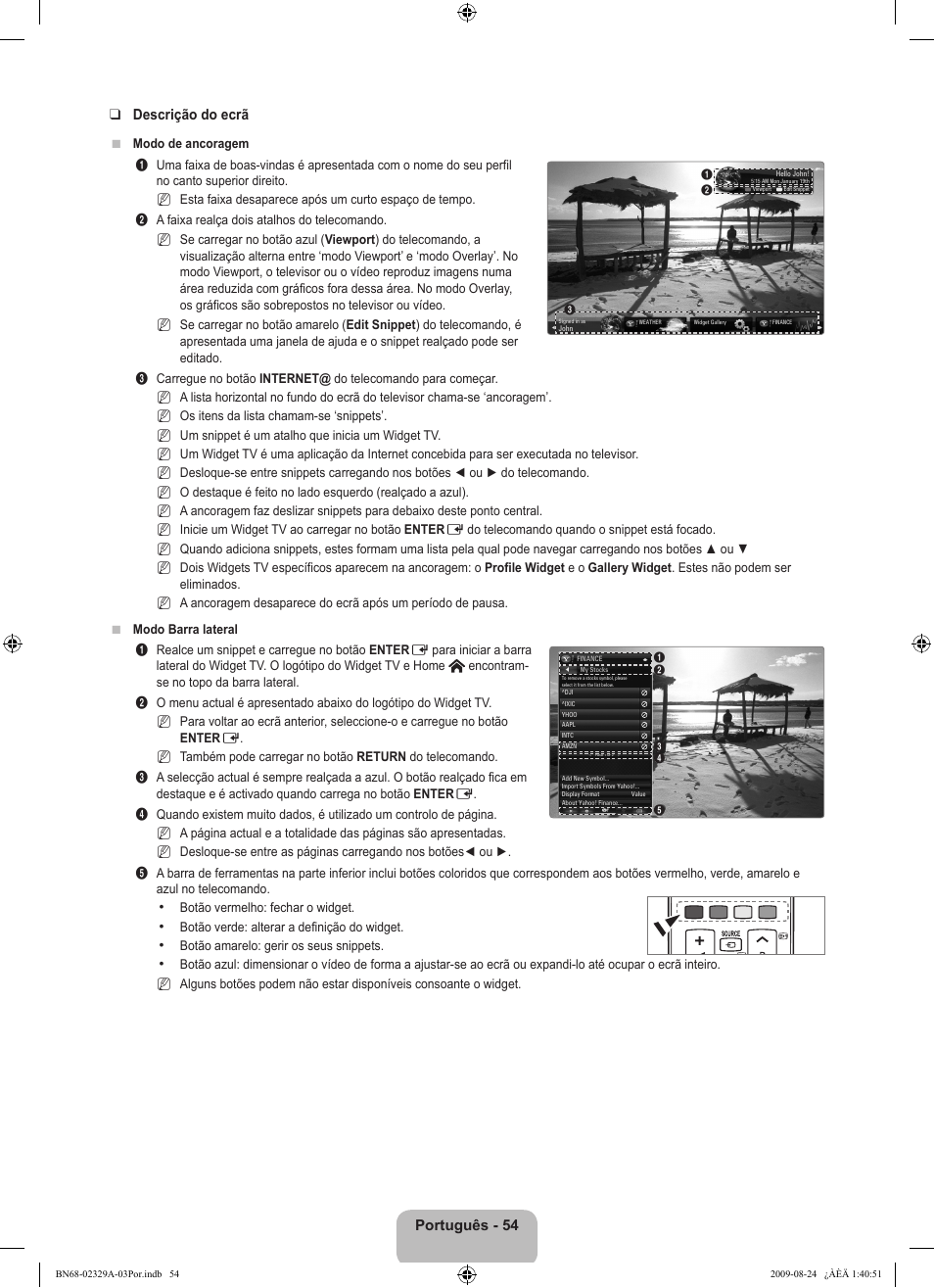 Português - 54 descrição do ecrã | Samsung UE40B7020WW User Manual | Page 524 / 704