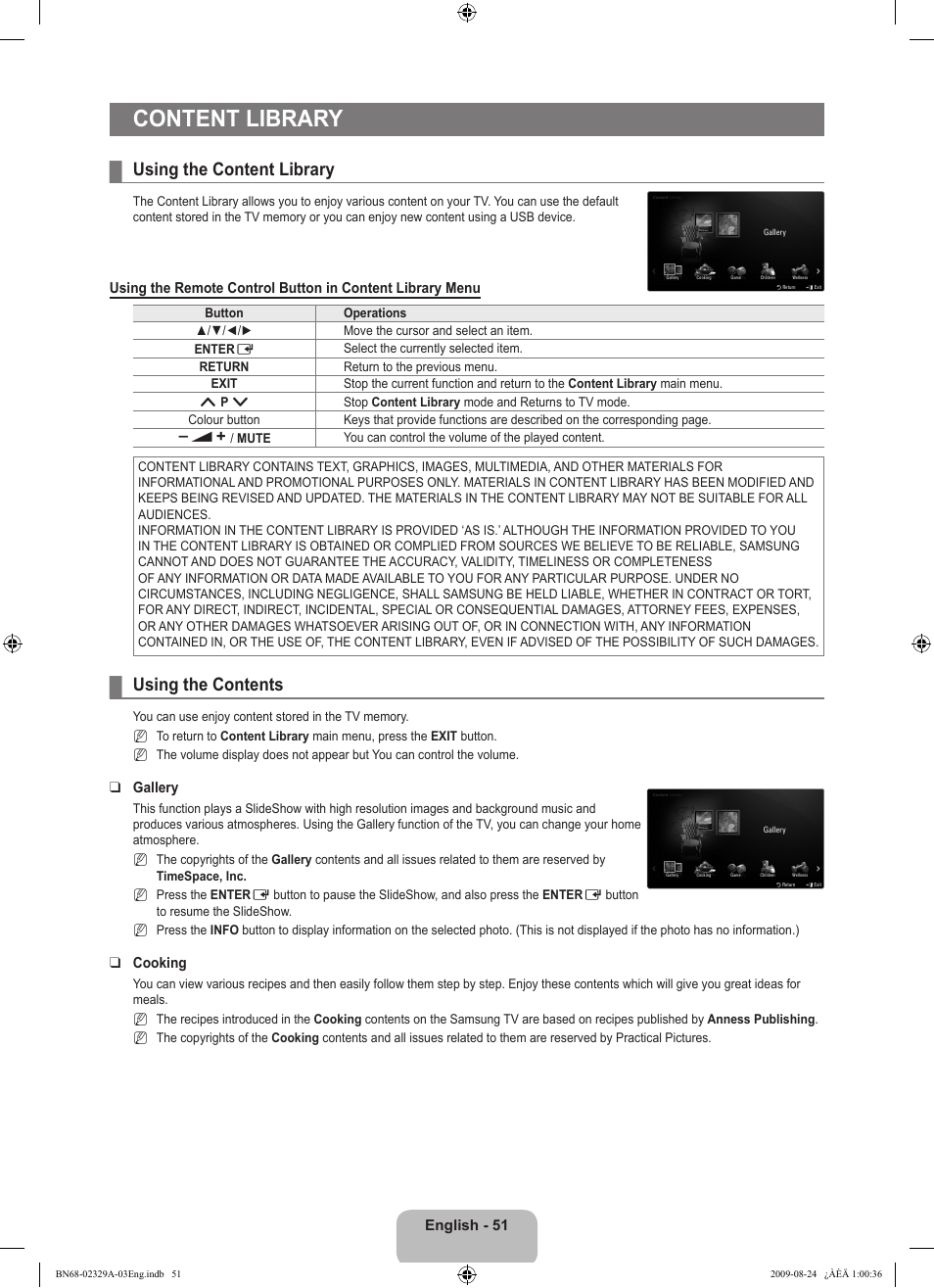 Content library, Using the content library, Using the contents | Samsung UE40B7020WW User Manual | Page 53 / 704